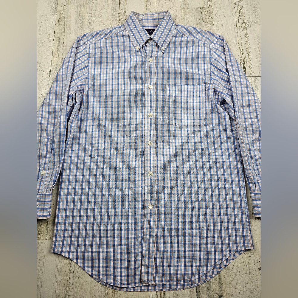Ralph Lauren Purple Label Blue Red Plaid Checkered Button Down Shirt Mens Size S